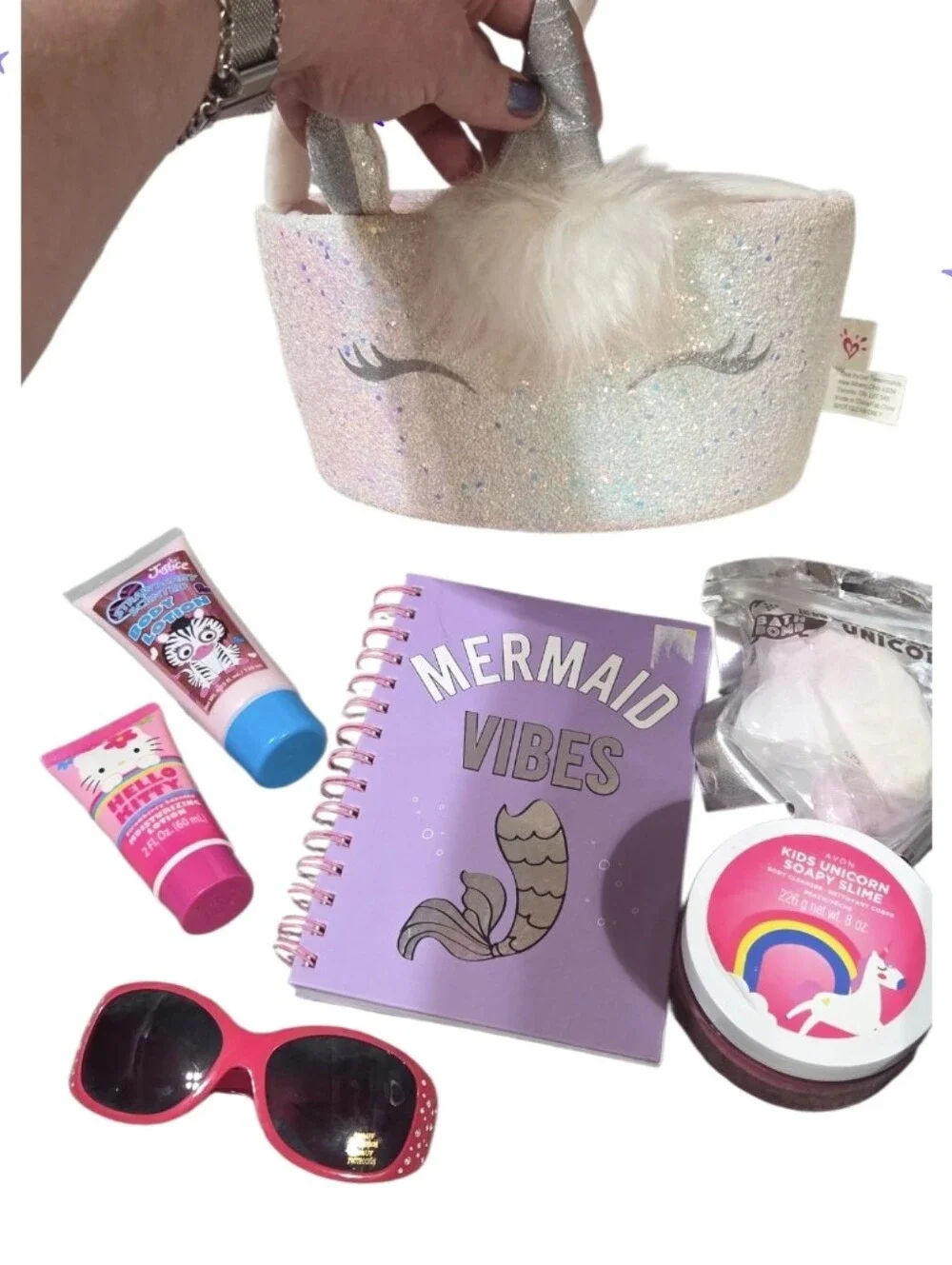 Justice Sparkly Unicorn Tote with Mermaid Vibes Notebook & Accessories